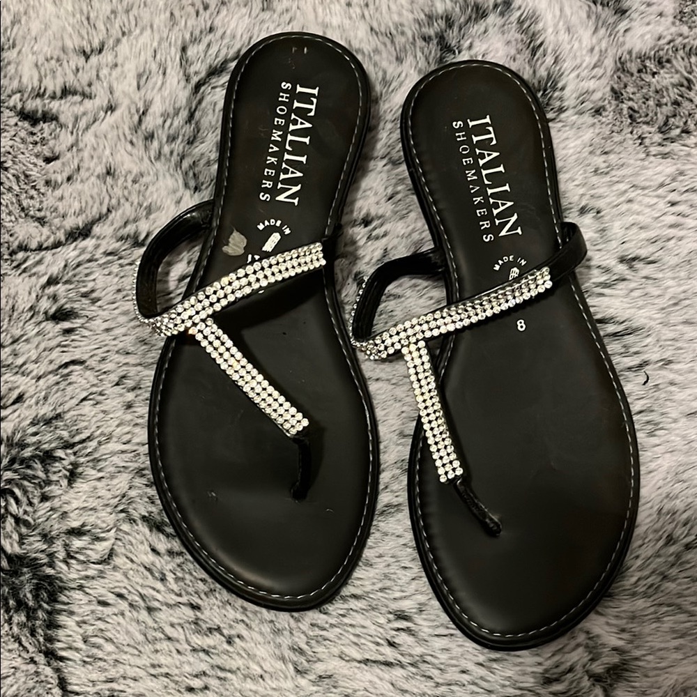 Italian Shoemakers Black Sandals with Metallic Bow